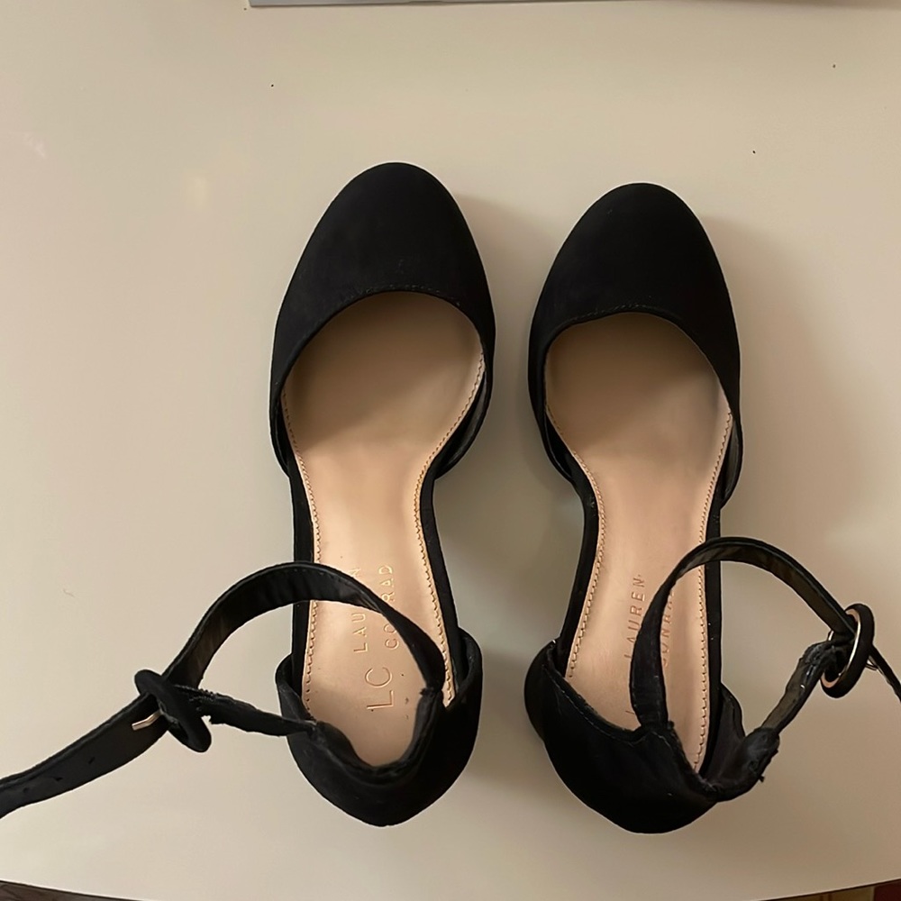Like new black suede women dress shoes.